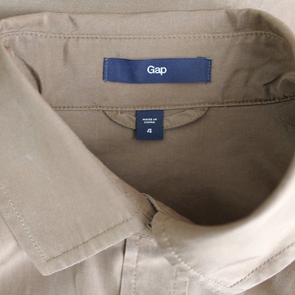 GAP Silk Cotton Utility Shirtdress Khaki Button Front Epaulettes Size 4 - Picture 9 of 11